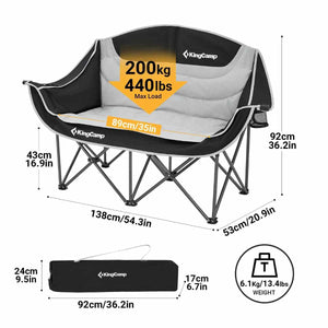 Dvojna zložljiva kamping zofa KingCamp – siva/črna