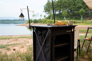 Zložljiva kuhinja z mrežico in policami