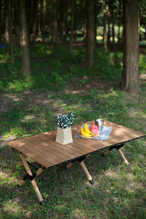 Zložljiva aluminijasta miza z lesenim videzom Egg Roll 120 -  velika